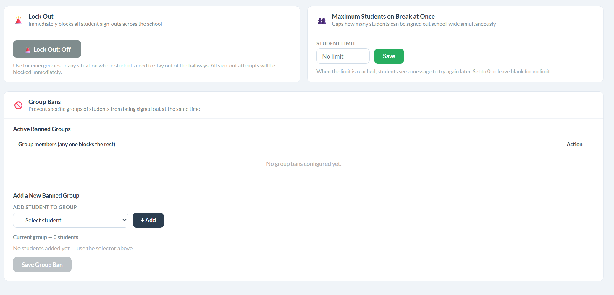 Behavioural controls panel